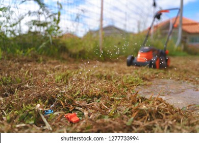 Busted And Broken Water Pipe In Yard From Lawn Mower