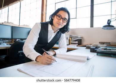 Busy Asian Male Professional Business Executive Creative Professional While At Work Cubicle 