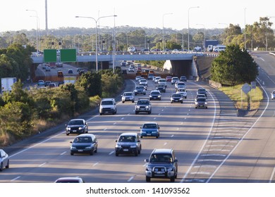 Busy Australian M1 Highway At Peak Hour