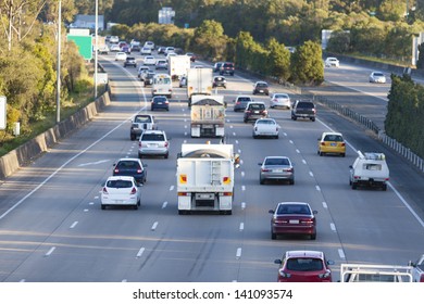 Busy Australian M1 Highway At Peak Hour