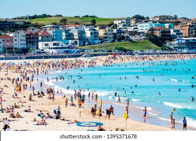 A Busy Bondi Beach With People Sun Bathing In Sydney, NSW, Australia - 25 April 2019