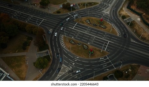 Busy City Highway. Major Road Junction. Urban Landscape. Aerial Photography.