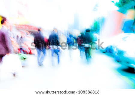 busy city pedestrian people crowd on street road abstract