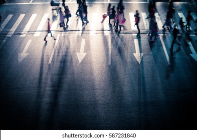 Busy City Street People On Zebra Crossing