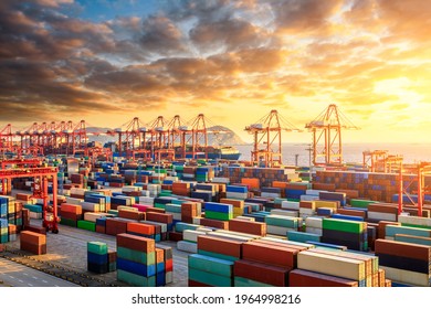 The busy container port and natural scenery in Shanghai, China - Powered by Shutterstock