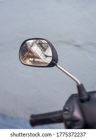 Busy Electric Wire View In Motorcycle Side Mirror