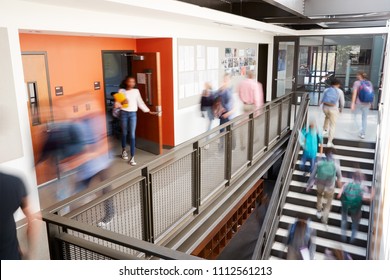 Busy High School Corridor During Recess With Blurred Students And Staff - Powered by Shutterstock