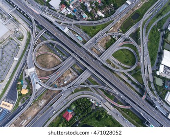 Busy Highway From Aerial View.