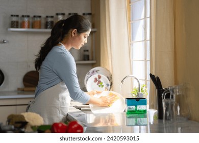 Busy household indian woman at kitchen washing or cleaning dishes - concept of responsibility, housework and cleanliness - Powered by Shutterstock