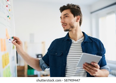 Busy Man Working At Office, Developing New Website Layout