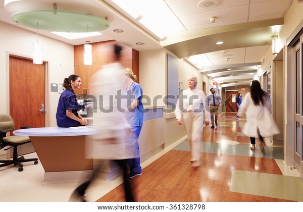 Busy Nurse\'s Station\
In Modern Hospital