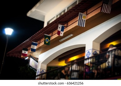 Busy Resturant With Flags