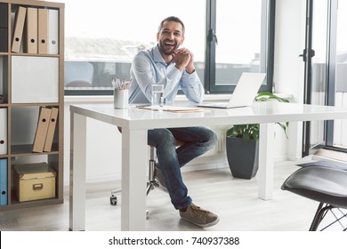 Busy Smiling Man In Office