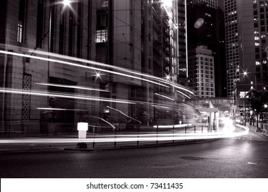 Busy traffic in Hong Kong at night in black and white - Powered by Shutterstock