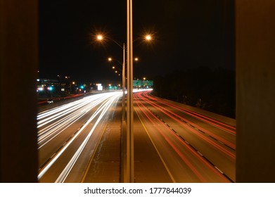 Busy Traffic On The Highway. Dramatic Movement Of Light. Maximum Motion And Speed. Long Exposure Photography.