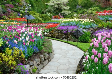 butchart garden in spring, victoria, british columbia, canada