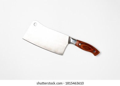 Butcher Knife With Wooden Handle Isolated On White Background.