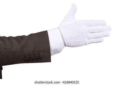 Butlers handshake isolated on white background, closeup