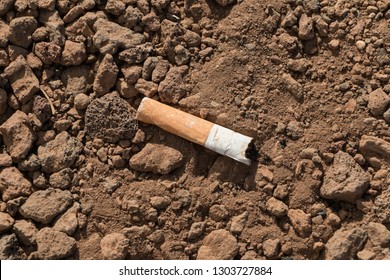 butt of a cigarette on ground