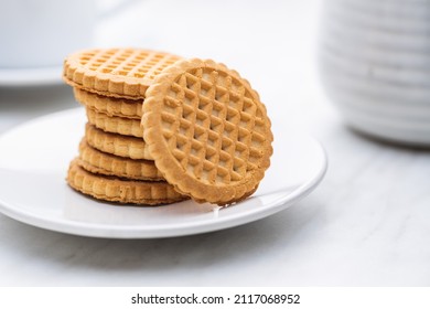 Butter biscuits. Sweet cookies on plate. - Shutterstock ID 2117068952