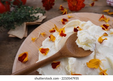 Butter board food trend, butter spread on wooden board with salt - Shutterstock ID 2210547935