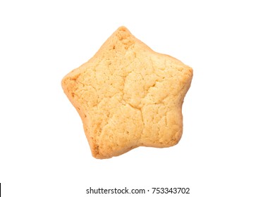 Butter Cookie Star Shape Isolated On White Background.