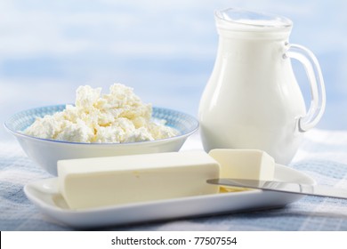 Butter, Cottage Cheese, And The Jug Of Milk