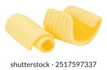 Butter curls isolated on white. Fresh Twisted milk butter rolls. Package design element
