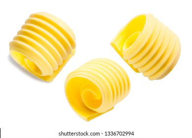 Butter Curls Or Rolls Isolated On White, Top View