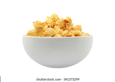 Butter Popcorn In White Bowl Isolated On White