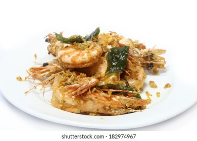 Butter Prawn With Cereal Chinese Style White Background 