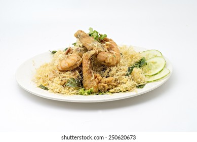 Butter Prawn In Plate On White Background