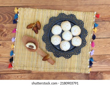 Butter Shortbread Cookies With Date Fruit Paste On Seagrass Carpet