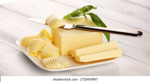 butter swirls. margarine or spread, fatty natural dairy product. High-calorie food for cooking and eating - Shutterstock ID 1720459897