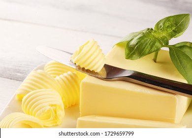 Butter Swirls. Margarine Or Spread, Fatty Natural Dairy Product. High-calorie Food For Cooking And Eating