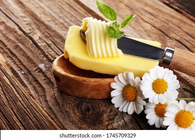 Butter Swirls. Margarine Or Spread, Fatty Natural Dairy Product. High-calorie Food For Cooking And Eating Dairy