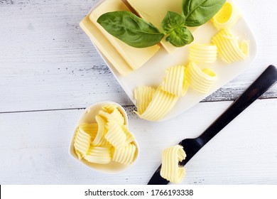 Butter Swirls. Margarine Or Spread, Fatty Natural Dairy Product. High-calorie Food For Cooking And Eating