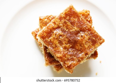 Butter Tart Square On White Plate