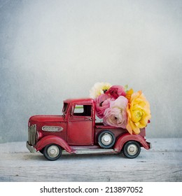 Buttercup Flowers On The Vintage Toy Truck