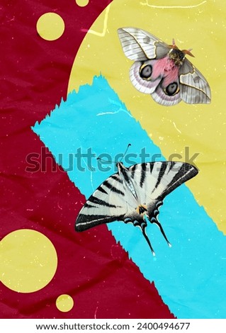 Butterflies Creative Collage. Vertical Poster Art. Textured Background. 