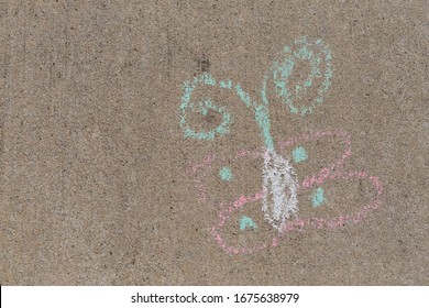 Butterfly Drawn With Sidewalk Chalk