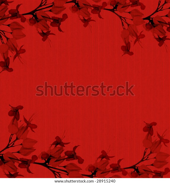 butterfly flower print on red ribbed handmade\
paper background