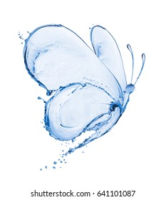 Butterfly made of water splashes isolated on white background 