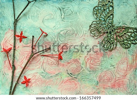 Similar – Garden flowers frame background with scissors