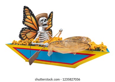 Butterfly wings in a fishing skeleton
Rowboat with clipping path celebrating the Day of the dead in Mexico