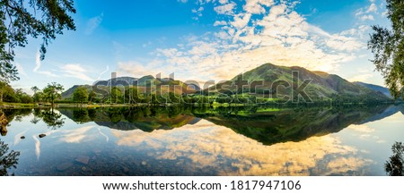 Buttermere lake panorama at sunrise. Lake District. England