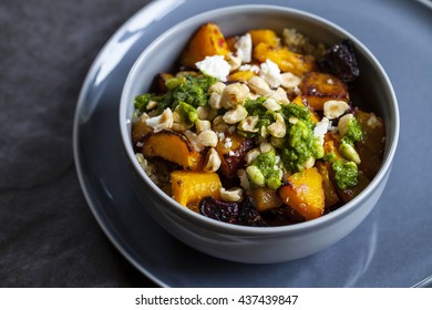 Butternut Squash, Beetroot And Quinoa With Pesto And Crashed Hazelnuts