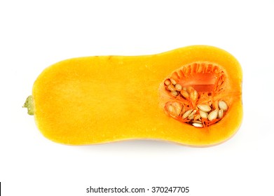 Butternut Squash Cut In Halves Isolated On White Background