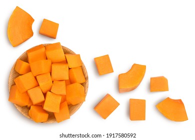butternut squash slice in wooden bowl isolated on white background with clipping path. Top view with copy space for your text. Flat lay - Shutterstock ID 1917580592