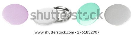 Button badges in different colors isolated on white, set